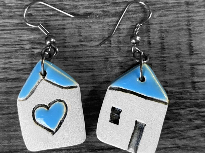 House heart earrings, handmade everyday modern earrings, fashion and unique earrings, ceramic creative earrings Valentine’s day gift