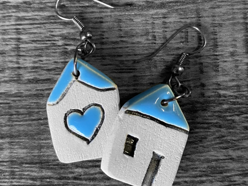 House heart earrings, handmade everyday modern earrings, fashion and unique earrings, ceramic creative earrings Valentine’s day gift