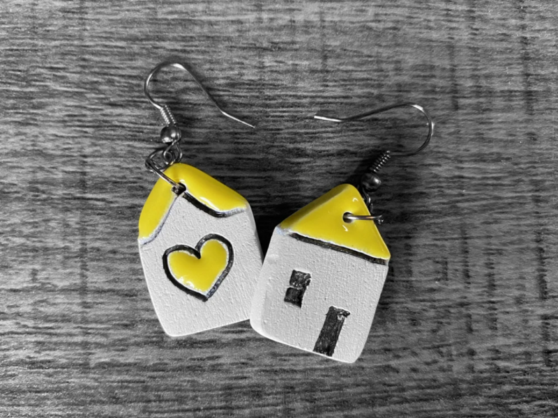 House heart earrings, handmade everyday modern earrings, fashion and unique earrings, ceramic creative earrings Valentine’s day gift