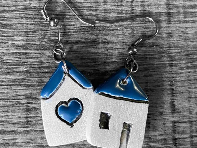 House heart earrings, handmade everyday modern earrings, fashion and unique earrings, ceramic creative earrings Valentine’s day gift