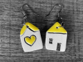 House heart earrings, handmade everyday modern earrings, fashion and unique earrings, ceramic creative earrings Valentine’s day gift