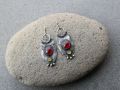 Sterling silver reticulated oxidized earrings with red and yellow corundum gemstone, Armenian, silversmith, whimsy, rustic, artisan, for her