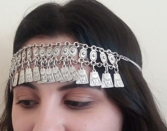 Anahit Forehead Silver Plated Drop, Armenian Headpieces Drop, Goddess Forehead