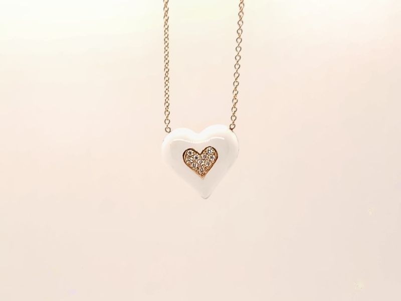 Rose Gold White Enamel Pendant with Diamond