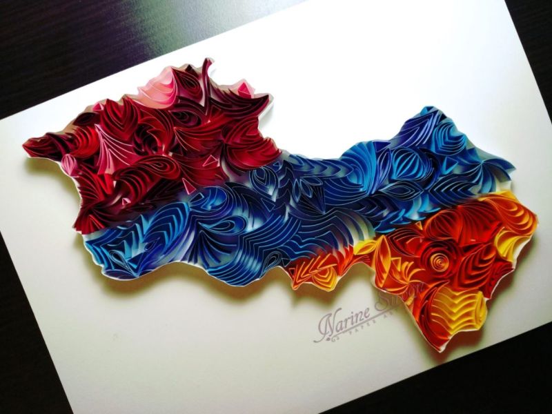 Map of Armenia and Artsakh in paper quilling techniques