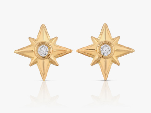 ARY D'PO Shiny Stars Stud Earrings 18K Gold over St. Silver 
