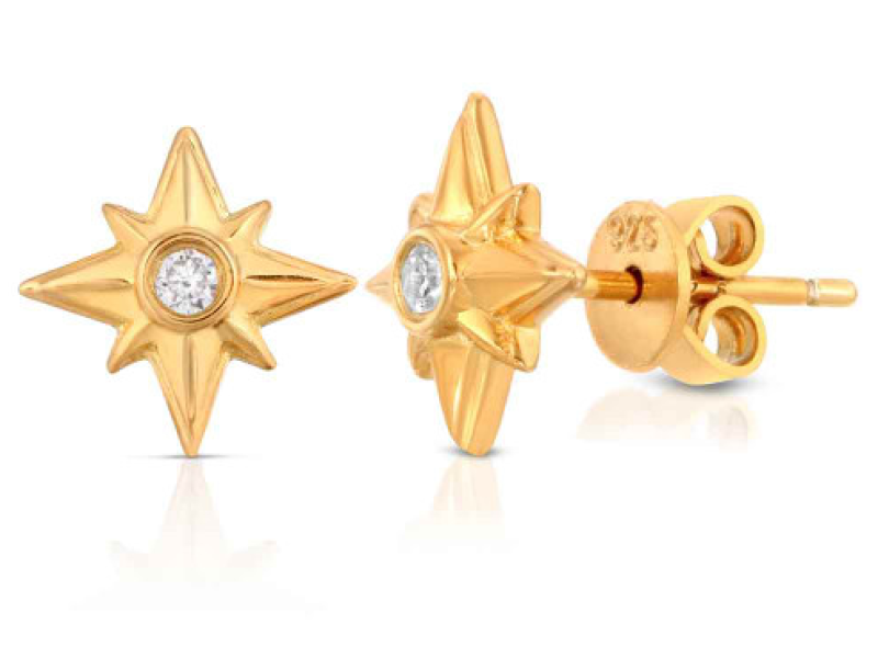 ARY D'PO Shiny Stars Stud Earrings 18K Gold over St. Silver 