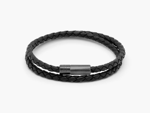Pop Rigato Bracelet in Double Wrap Italian Black Leather with Black Rhodium Plated Sterling Silver