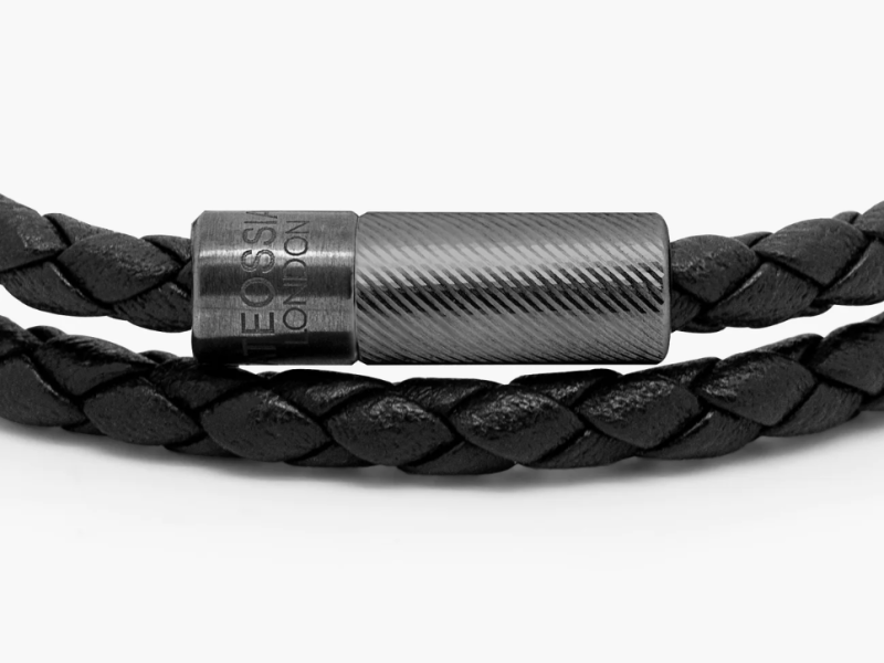 Pop Rigato Bracelet in Double Wrap Italian Black Leather with Black Rhodium Plated Sterling Silver