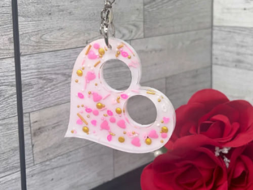 Pink And Gold Resin Heart Keychain