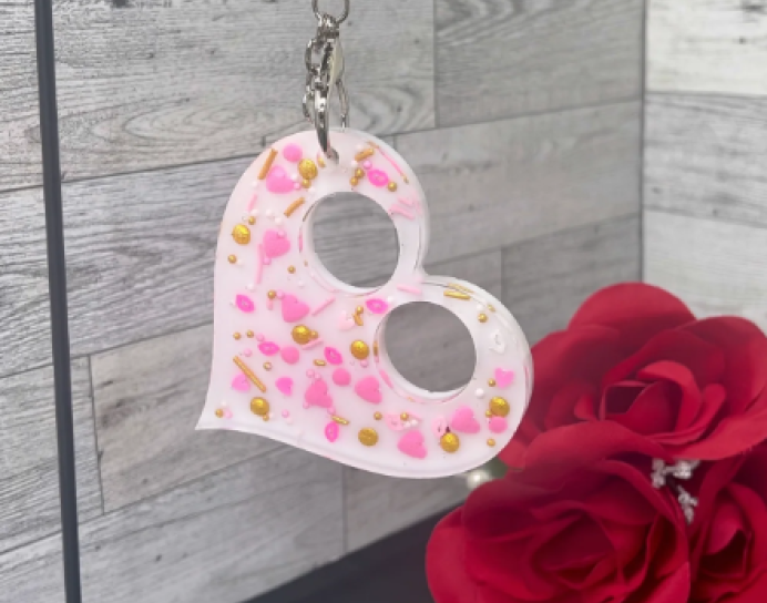 Pink And Gold Resin Heart Keychain