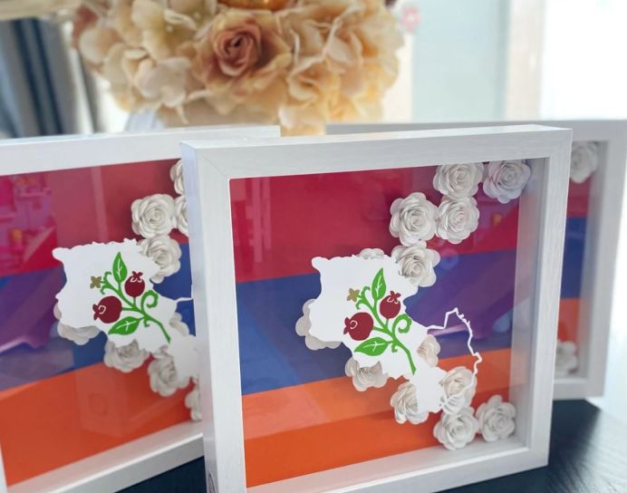 Armenia and Artsakh Frames- shadow box display frames- 9x9 frame- Artsakh flag and Armenia Flag designs- Paper flowers