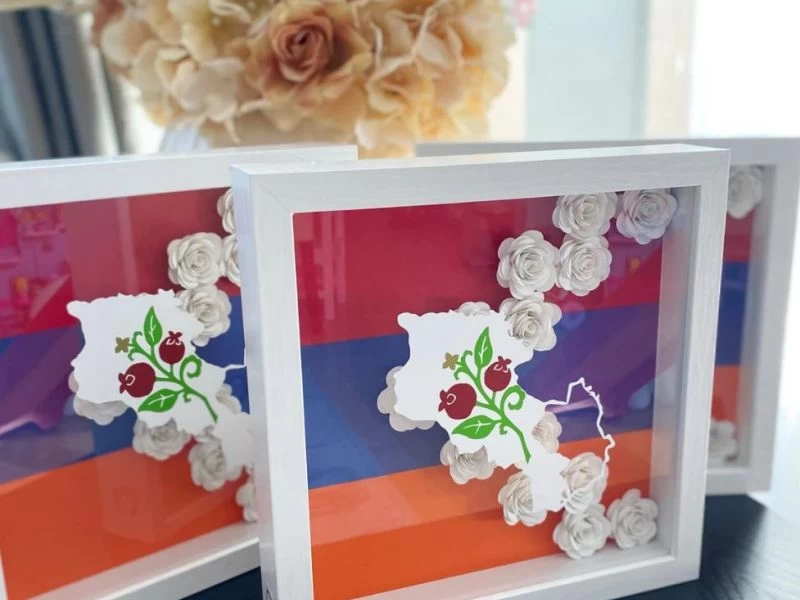 Armenia and Artsakh Frames- shadow box display frames- 9x9 frame- Artsakh flag and Armenia Flag designs- Paper flowers