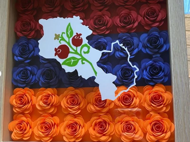 Armenia and Artsakh Frames- shadow box display frames- 9x9 frame- Artsakh flag and Armenia Flag designs- Paper flowers