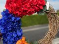 Armenian Flag Colors Door Wreath- 18"- Red, Blue, and Orange Hydrangeas