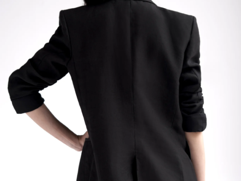 Linen Blazer With Pockets In Black