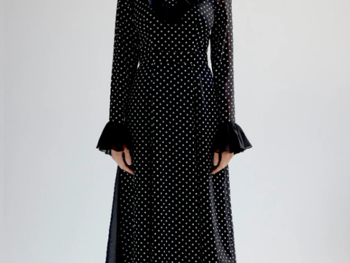 Chiffon Polka-Dot Dress With Ruffles In Black