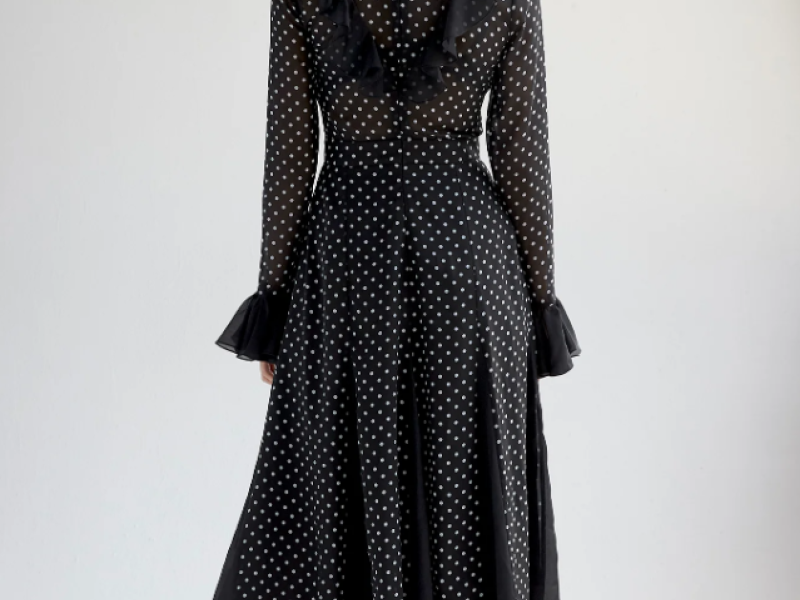 Chiffon Polka-Dot Dress With Ruffles In Black