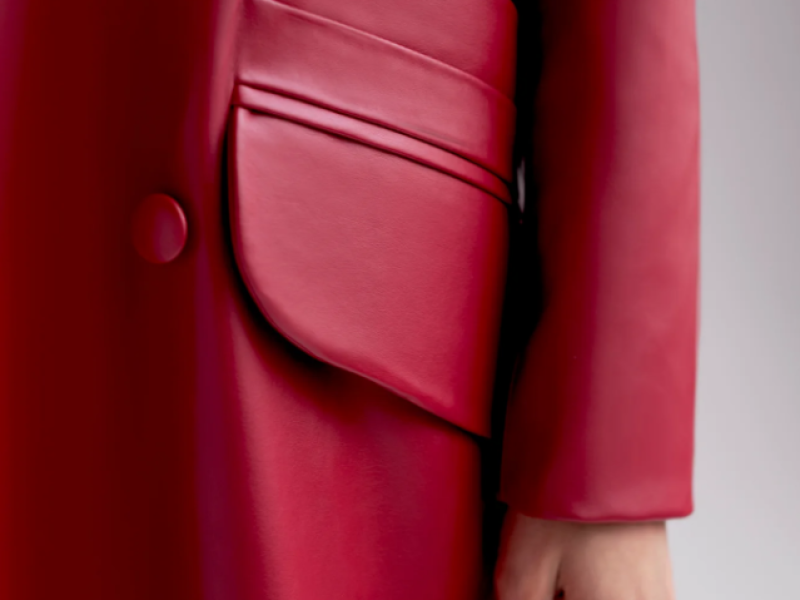 Belted Vegan Leather Trench Coat In Red