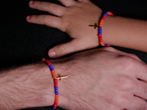 Armenian Flag Beaded Bracelets With Cross: Men, Women, Children, Toddler sizes