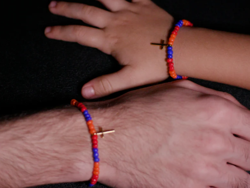 Armenian Flag Beaded Bracelets With Cross: Men, Women, Children, Toddler sizes