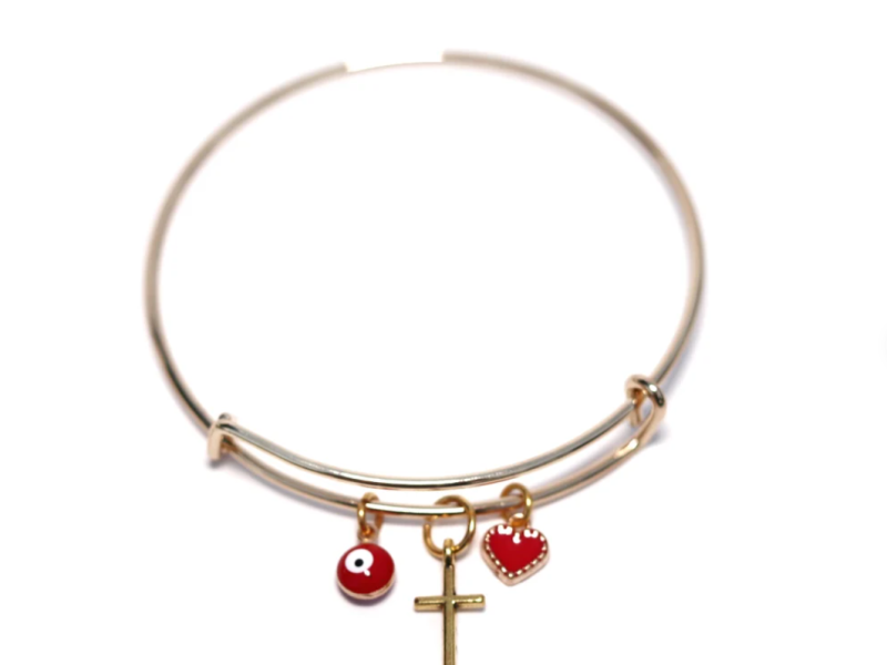 Gold Charm Bracelet: Customize (Heart, Cross, Evil Eye)