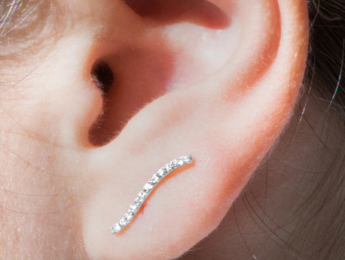 Diamond Curved Bar Stud Earrings (14K Gold)