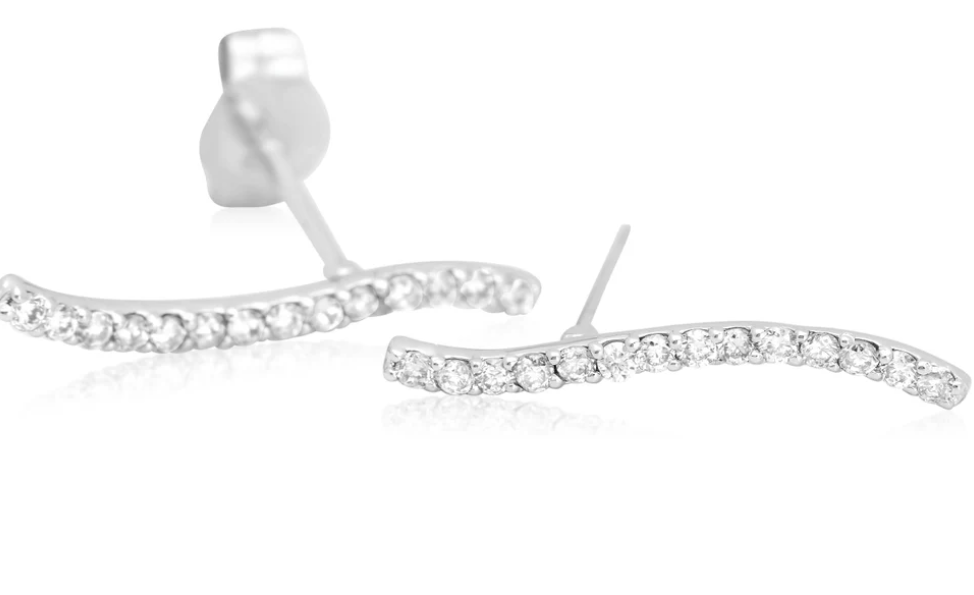 Diamond Curved Bar Stud Earrings (14K Gold) 