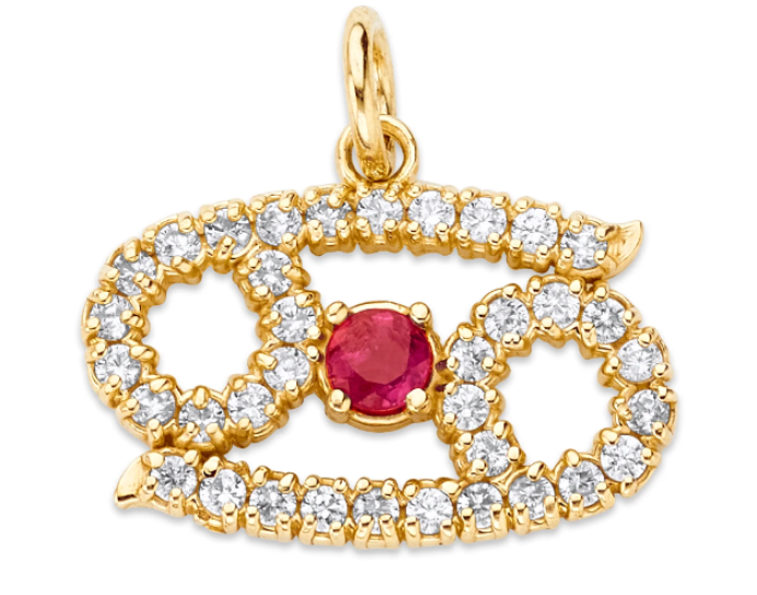 Birthstone & Diamond Studded Zodiac Pendant Necklace in Solid Gold