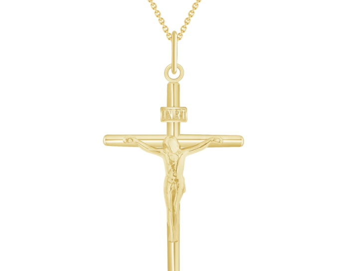 INRI Crucifix Cross Pendant Necklace in Solid Gold