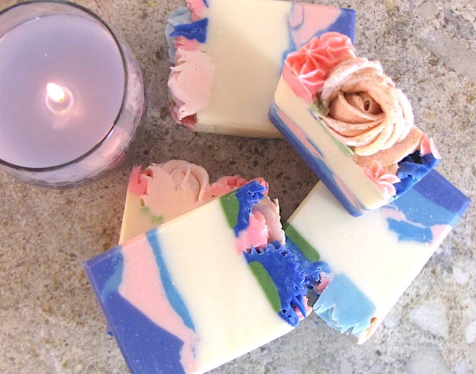 Spring Breath, handmade piped flower soap with fresh scents