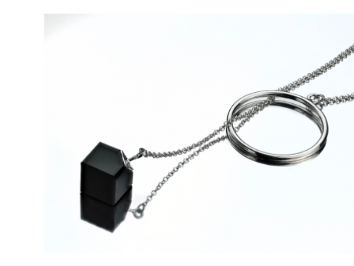 Silver chain necklace with a Cube
