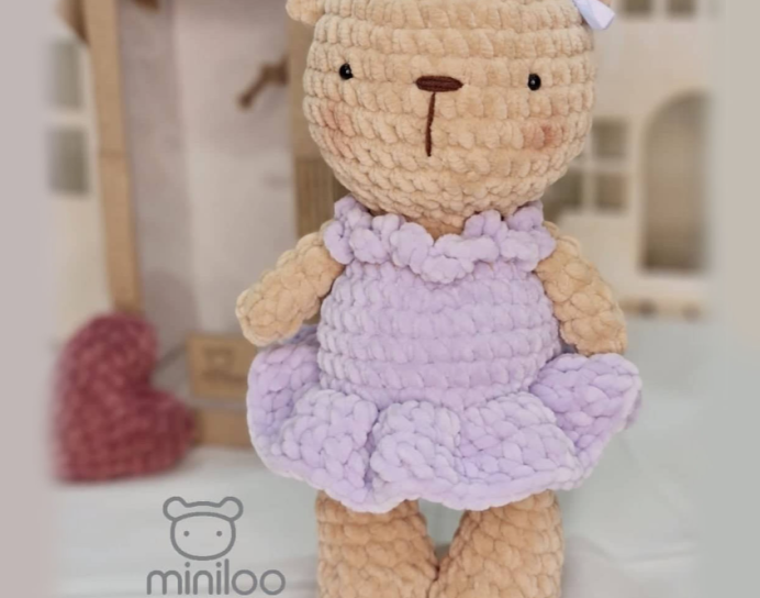 Crochet Velvet Purple Bear