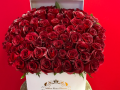 RED ROSES IN A WHITE SQUARE BOX