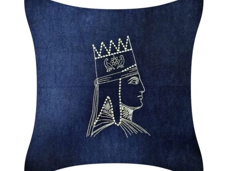 An Armenian embroidered pillow or pillow cover with old Armenian ornaments the portrait of Armenian King Tigran the Great