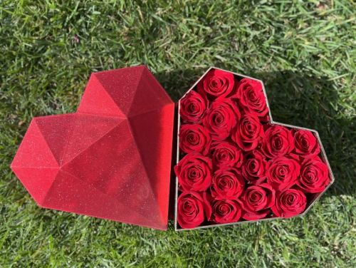 Geometric Heart Box with Red Roses