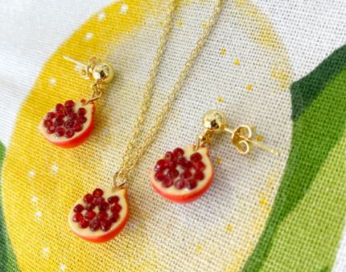 Pomegranate Necklace Earring Set