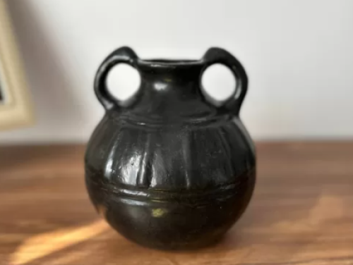 Author’s Historical Ceramic Melon-Shaped Jug with Two Handles and Vertical Grooves