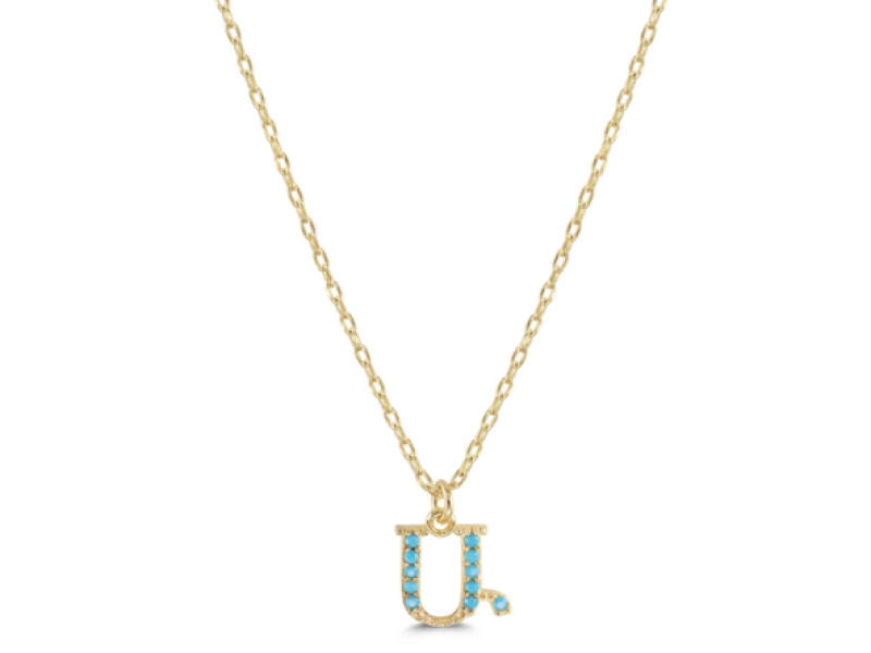 Armenian Initial Necklace Gold w/ Turquoise Stones