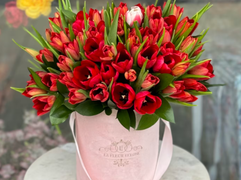  Mini Box with red Tulips