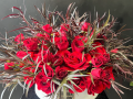 Red round roses with Agonis