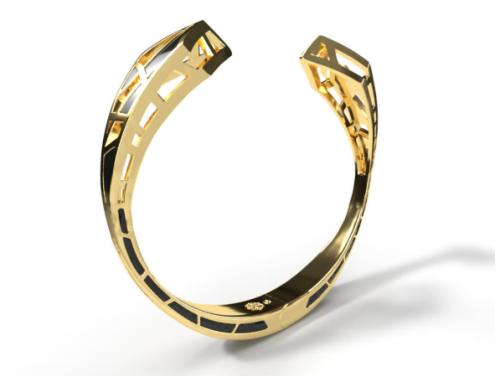 Enamel on Gold Hinged Cuff Bracelet Dream