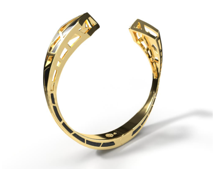Enamel on Gold Hinged Cuff Bracelet Dream