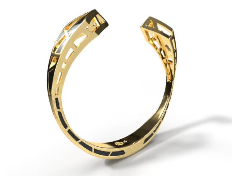 Enamel on Gold Hinged Cuff Bracelet Dream