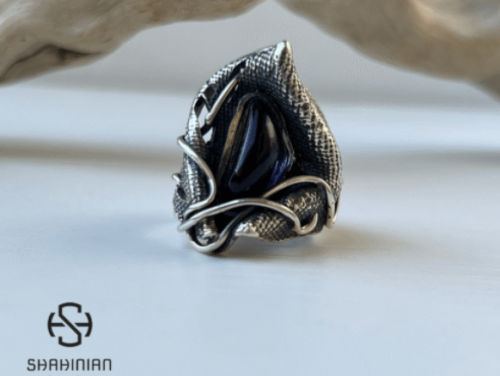 Abstract Amethyst Ring – Wide Sterling Silver Band with Purple Stone