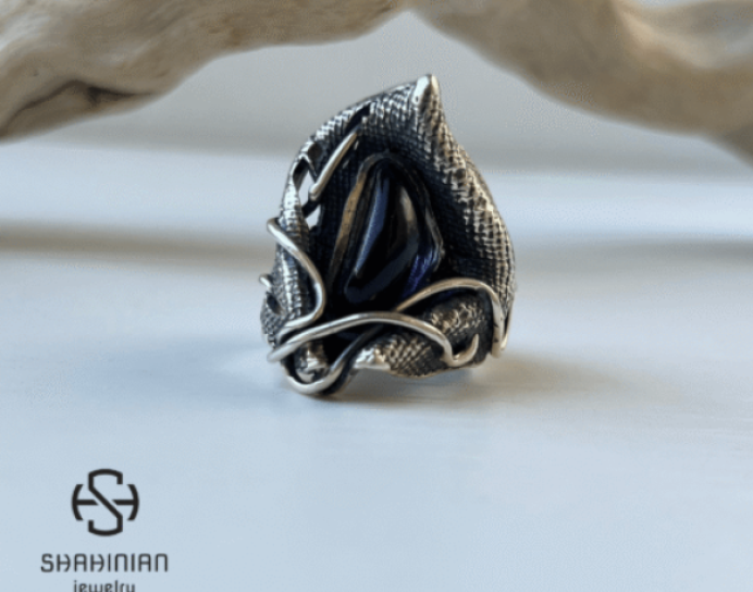 Abstract Amethyst Ring – Wide Sterling Silver Band with Purple Stone