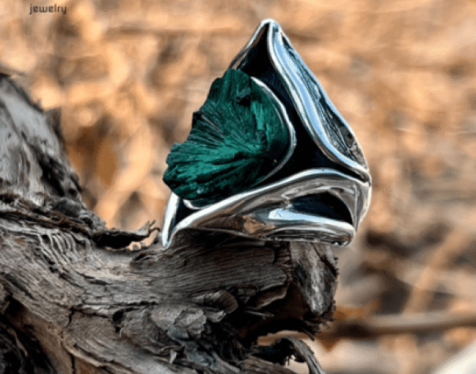 Triangle Malachite Ring Sterling Silver