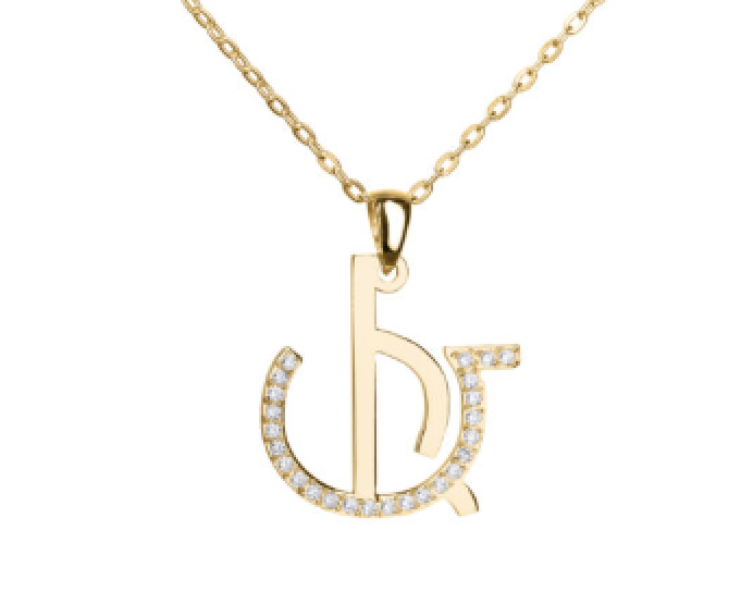 Single Letter Stones Sparkling Name Logo Necklace (14K Gold)