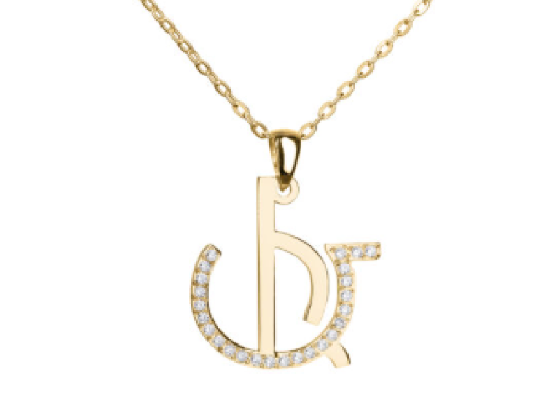 Single Letter Stones Sparkling Name Logo Necklace (14K Gold)