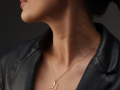 Single Letter Stones Sparkling Name Logo Necklace (14K Gold)